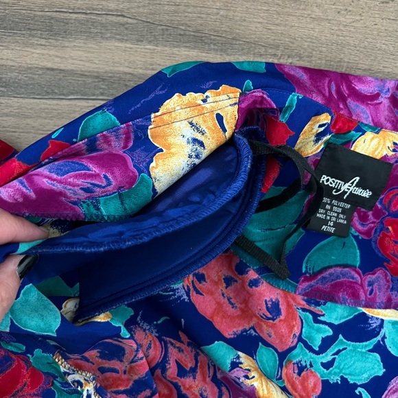 Vintage 90's Positive Attitude Women's Vibrant Floral Faux Wrap Dress Size 14P - Picture 9 of 11